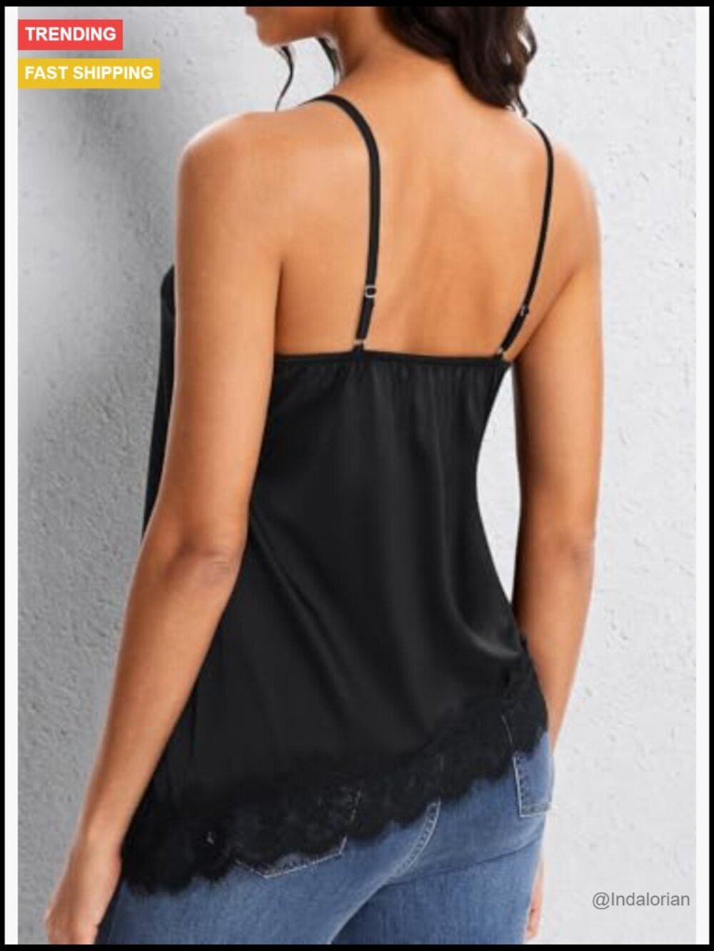 Satin Lace Trim Asymmetrical Camisole Tank Top Cami Going Out - Picture 5 of 6